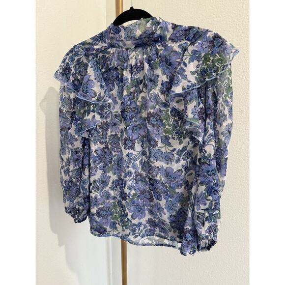 Sabina Musayev Designer Top Blue lavender Sheer Floral Print Women’s Small - Picture 2 of 6